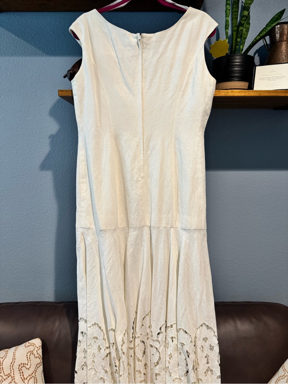 Vintage Rare Lace Cut Cotton Linen Cream Boat Neck Marie St. Claire Dress - Picture 5 of 15